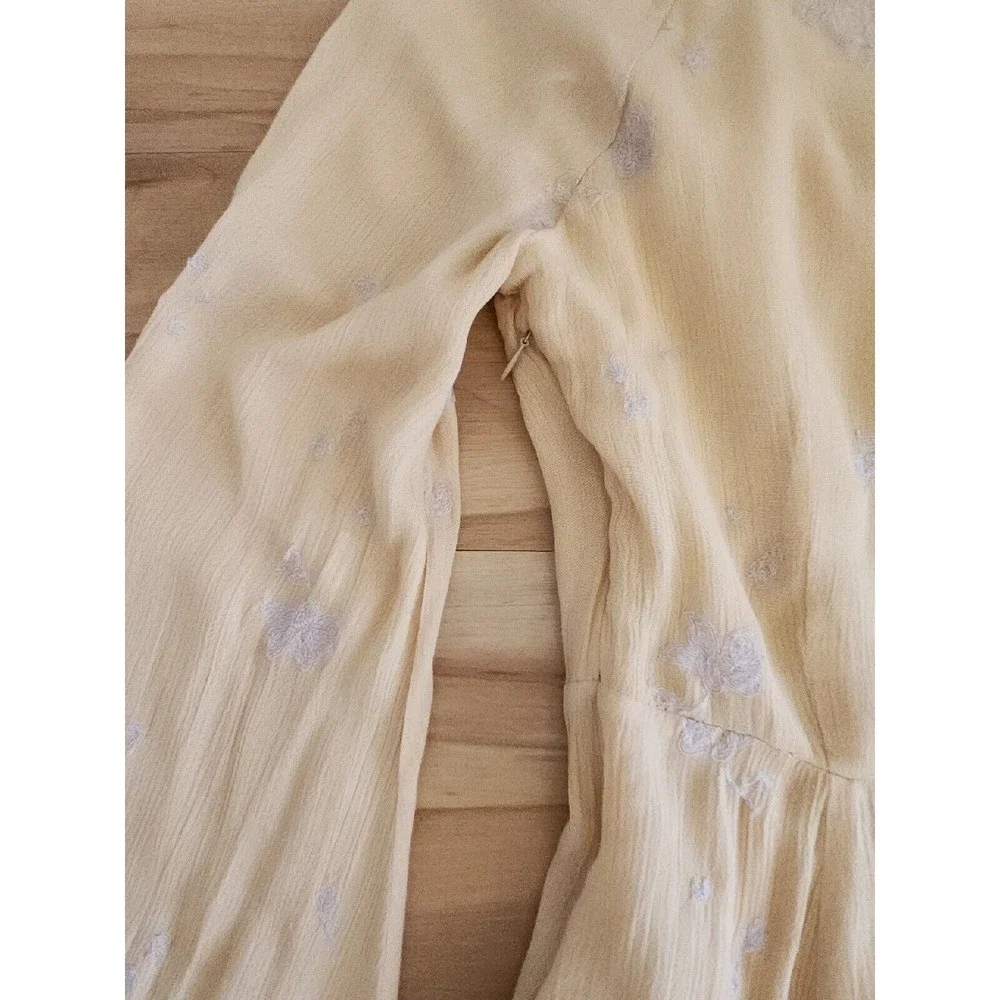 Free People Jasmine Bohemian Light Yellow Embroidered Mini Dress Sz 0 XS - Picture 7 of 12